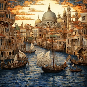 Venice Painting pocket square - Ancient Venice Italy Art silk handkerchief - Italian silk luxury pocketsquares - Italy Men fashion accessory