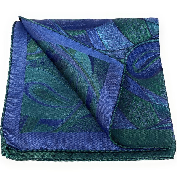 Green and Blue Paisley Silk Italian Pocket Square