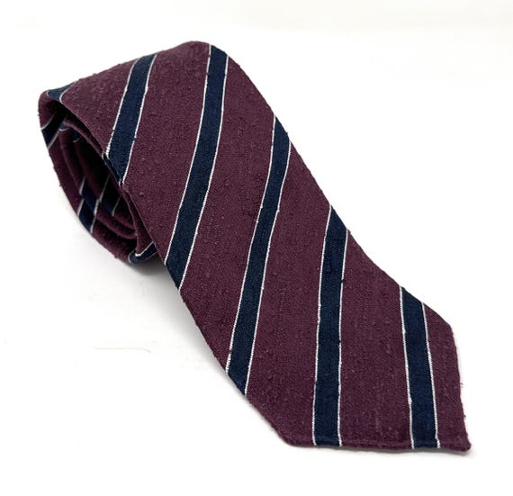 Burgundy Striped Shantung Silk Tie - Handmade Italian Necktie