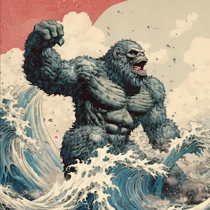 King Kong pocket square - KingKong Hokusai art silk handkerchief - Italian pocket squares in 100% luxury silk - men&#39;s fashion Hokusai art