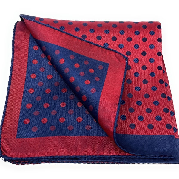 Red and Blue Polka Dot Silk Italian Pocket Square