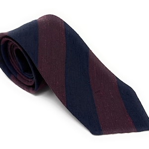 Handmade Italian Shantung Silk Tie: Navy Maroon Stripe