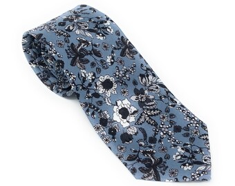 Italian Printed Black & White Floral Tie