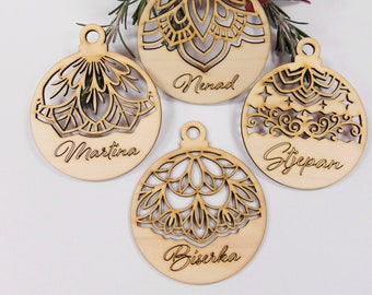 CHRISTMAS Decoration Wooden Laser Cut Christmas Ball Personalized With Name Ornament Pendant Wooden Pendant Christmas