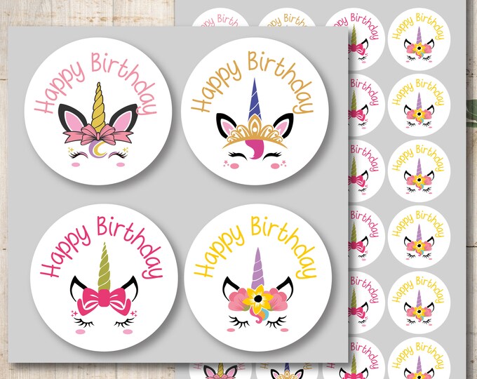 24 Stickers Labels Happy Birthday Birthday Children Children's Birthday Unicorn Unicorn