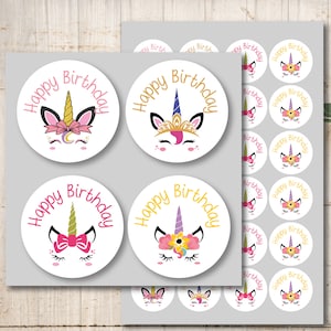 24 stickerlabels gelukkige verjaardag verjaardag kinderen kinderverjaardag eenhoorn eenhoorn