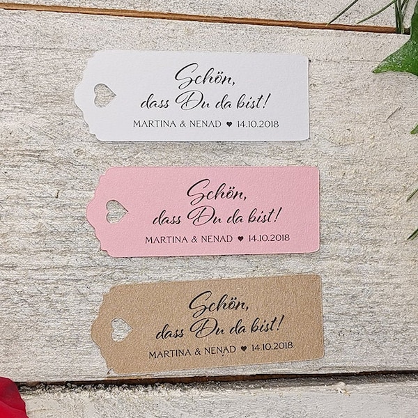 25 Geschenkanhänger Etiketten Schön, dass Du da bist Tags Gift Tags Taufe Hochzeit Kommunion Konfirmation Gastgeschenke Personalisiert