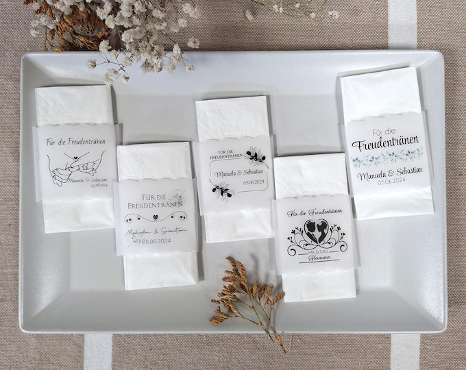 25 banderole tears of joy personalized transparent glassine handkerchiefs baptism wedding communion confirmation