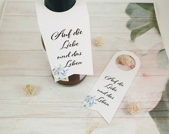 10 Flaschenanhänger Geschenkanhänger Etiketten Auf die Liebe und das Leben Tags Gift Tags Taufe Hochzeit Kommunion Konfirmation