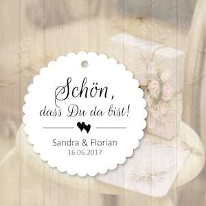 25 Geschenkanhänger Etiketten Schön, dass Du da bist Tags Gift Tags personalisiert Taufe Hochzeit Kommunion Konfirmation Gastgeschenke Bild 1