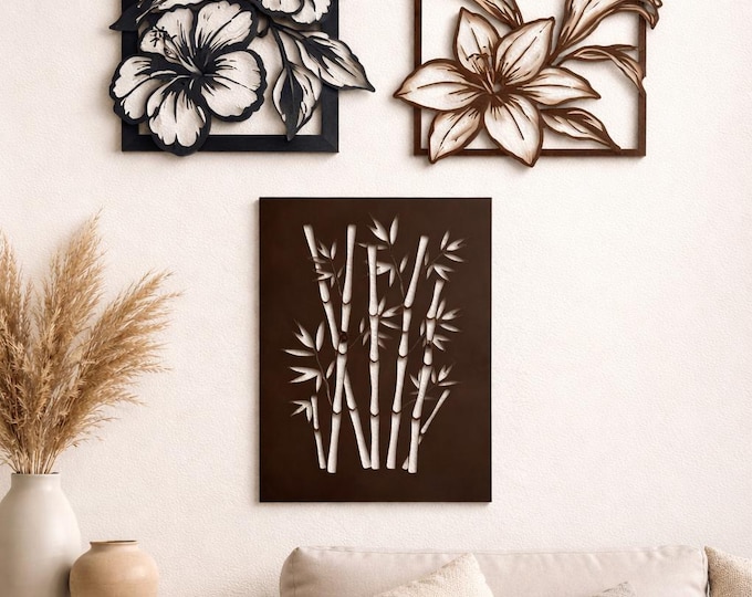 Wanddeko aus Holz mit Blumenmotiv | Moderne Holz Wanddekoration | Handmade Wall Art