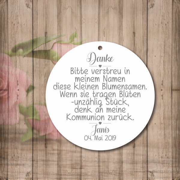 25 Geschenkanhänger Tags Gift Tags Etiketten Taufe  Einschulung Kommunion Konfirmation Blumensamen Personalisiert Danke