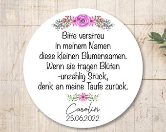 Flower seed stickers stickers labels baptism wedding communion confirmation enrollment personalised