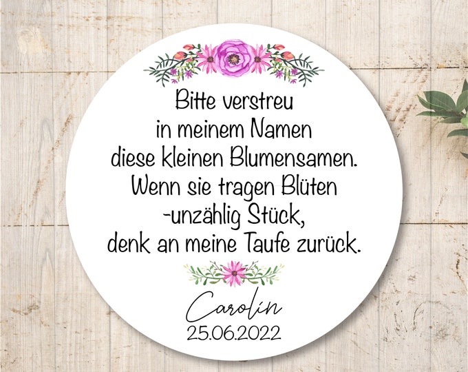 Flower Seed Stickers Labels Baptism Wedding Communion Confirmation School Enrollment Personalized