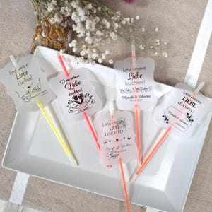 25 etichette decorative con bastoncini luminosi per matrimonio, personalizzate, vari design