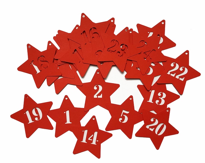 Adventskalender Zahlen Stern – 24 Zahlenanhänger 1–24 – Adventskalenderzahlen aus Papier – Farbwahl möglich – Weihnachten Deko