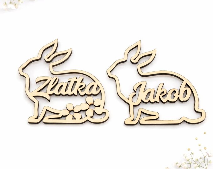 Personalisierter Holz Hase mit Name – Osterdeko – 12 x 10,7 cm – 3 mm Holz – 4 Farben – Kinderzimmer Deko