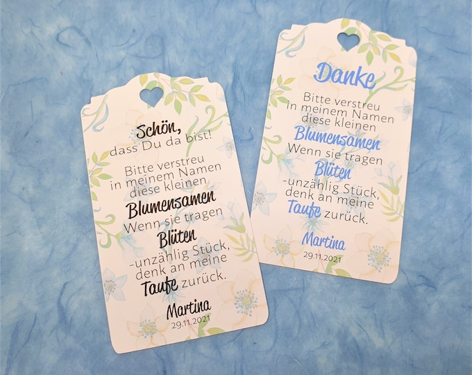 30 Gift Tags Labels Thank you for... Personalized Flower Seeds Baptism Wedding Communion Confirmation School Enrollment Guest Gifts