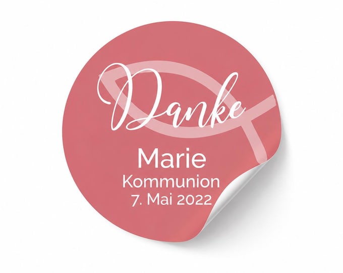 Personalisierte Aufkleber Kommunion Taufe Hochzeit | Danke Sticker selbstklebend | Gastgeschenk Etiketten personalisiert
