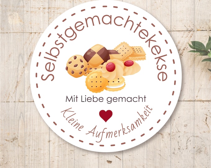 Homemade cookie stickers, round | 4–8 cm Ø | White stickers for gifts & packaging | Decorative Christmas labels