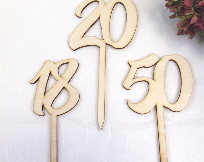 Caketopper Numbers Cake Topper, Cake Topper, Cake Topper, Natural, Laser Cut Wood