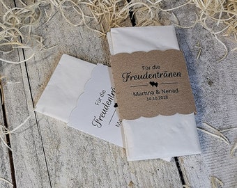 30 Banderole Lacrime di Gioia Personalizzato Kraft Carta Fazzoletti Battesimo Matrimonio Comunione Conferma