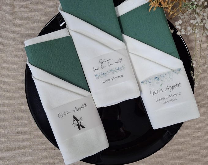 25 Personalized Transparent Napkin Bands | 21 x 6 cm | Wedding and Table Decoration | Bands with Names & Dates