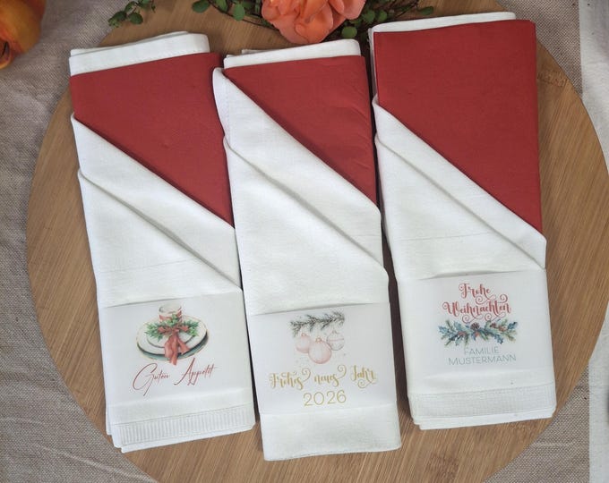 25 personalized napkin banderoles transparent – table decoration Christmas & New Year’s Eve – individually printed with names