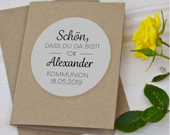 24 Stickers Labels Nice that you are here Sticker Gold Silver Color Selection Personalized Baptism Communion Confirmation