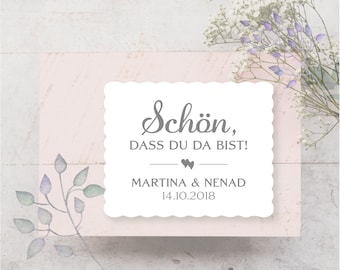 15 Aufkleber Etiketten Sticker Personalisiert Schön dass Du da bist Taufe Hochzeit Kommunion Konfirmation