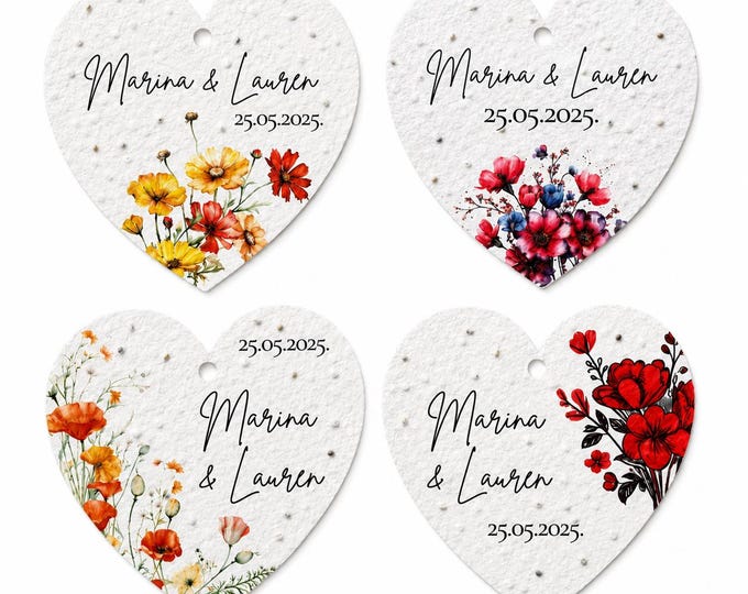 Personalisierte Samenpapier Herzen | Gastgeschenk Hochzeit | Papier mit Blumensamen | Nachhaltiger Anhänger | Seed Paper Herz | 6 cm