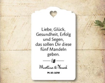 25 Geschenkanhänger Etiketten Tags Gift Tags Mandelspruch Mandel Hochzeit Taufe Kommunion Konfirmation Personalisiert Gastgeschenk