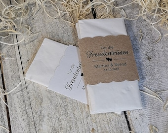 25 Banderole Freudentränen personalisiert Kraftpapier Taschentücher Taufe Hochzeit Kommunion Konfirmation