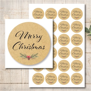 24 adesivos etiquetas de papel kraft Feliz Natal Feliz Natal