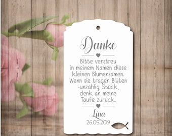 25 Gift Tags Dank u gepersonaliseerde bloemzaden doop bruiloft communie bevestiging school inschrijving gast geschenken