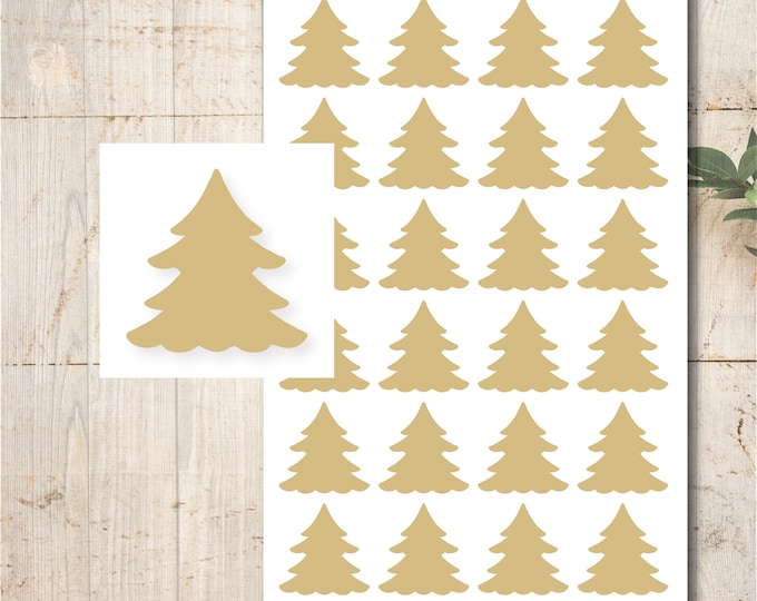 24 Christmas Tree Stickers Color Selection Silver Gold Kraft Paper Christmas