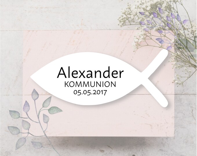 24 Stickers Labels Fish Stickers Gold Silver Color Selection Personalized Baptism Communion Confirmation Wedding