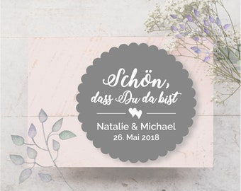 24 Aufkleber Etiketten Sticker Schön,dass Du da bist Taufe Hochzeit Kommunion Konfirmation