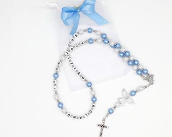 Rosary with name personalized baptism communion confirmation gift color selection