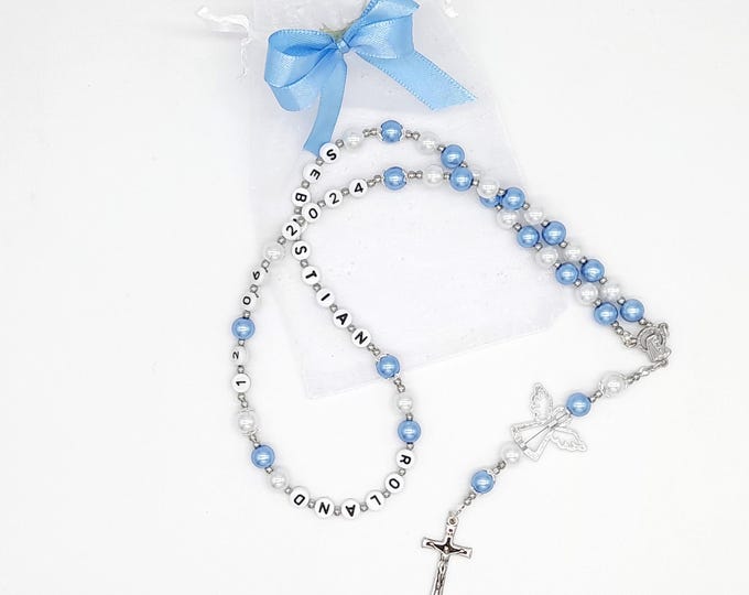 Rosary with name personalized baptism communion confirmation gift color selection