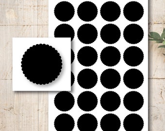 Chalkboard Film Black Self-Adhesive Circle Wave Edge Sticker Labels 24 Pieces