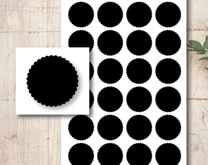 Chalkboard Film Black Self-Adhesive Circle Wave Edge Sticker Labels 24 Pieces