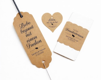 Personalisiertes Hochzeit Set – Freudentränen, Wunderkerzenhalter & Geschenkanhänger – romantische Vintage Hochzeit Deko