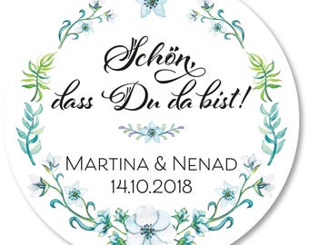 Personalisierte Hochzeitsaufkleber rund – Wunschtext, Namen & Datum, 4–8 cm