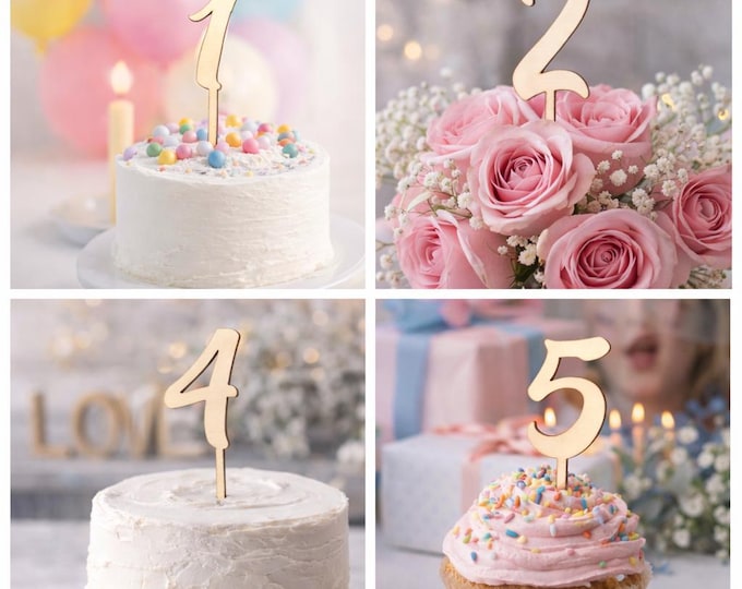 Holz Cake Topper Zahl – Geburtstag Tortenstecker aus Holz – Zahlen 1–9 – Tortendeko Geburtstag – Handmade Kuchendeko