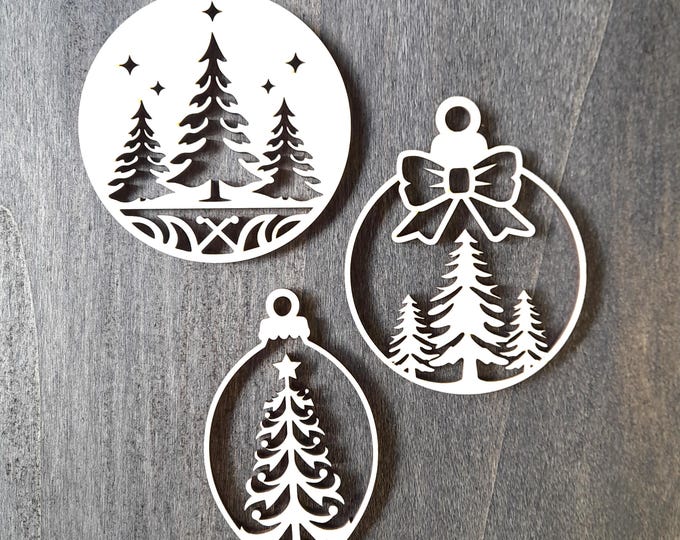 CHRISTMAS Christmas ornaments Set of 3 Christmas balls decoration wooden laser cut ornament pendant wooden pendant