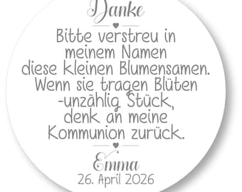 24 Sticker Aufkleber Etiketten Taufe Hochzeit Kommunion Konfirmation Einschulung Blumensamen Personalisiert Danke