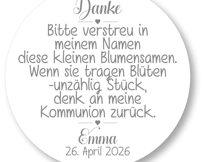 24 Sticker Aufkleber Etiketten Taufe Hochzeit Kommunion Konfirmation Einschulung Blumensamen Personalisiert Danke