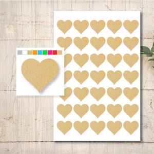 35 adesivos de coração de papel kraft seleção de cores ouro prata batismo casamento comunhão confirmação