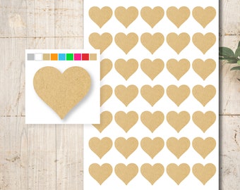 35 Kraftpapier Herz Aufkleber Sticker Farbauswahl Gold Silber Taufe Hochzeit Kommunion Konfirmation